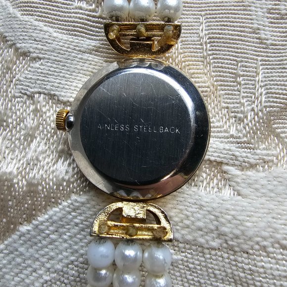 Eastman Quartz Gold Tone Pearl Rhinestone Watch - Picture 10 of 16